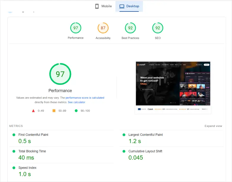 SpeedInsights stats